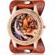 Ciekawy zegarek damski z wizerunkiem głowy tygrysa z kryształkami (brązowy)